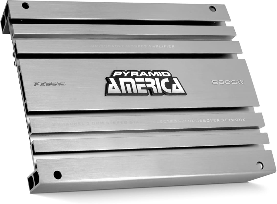Pyramid 2-Channel Car Amplifier with 5000W Peak Power, Bass Boost, and