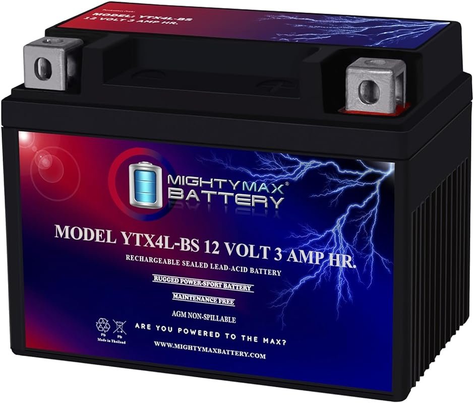 Mighty Max YTX4L-BS 12V 3AH AGM Motorcycle Battery with 50 Cold Cranki