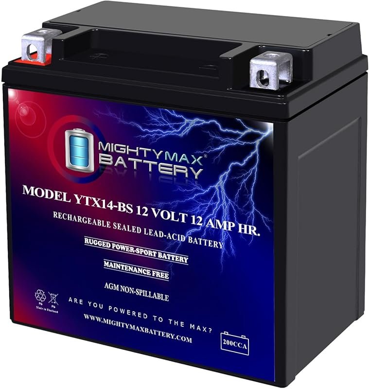 Mighty Max YTX14-BS 12V 12Ah Rechargeable Maintenance-Free AGM Motorcy