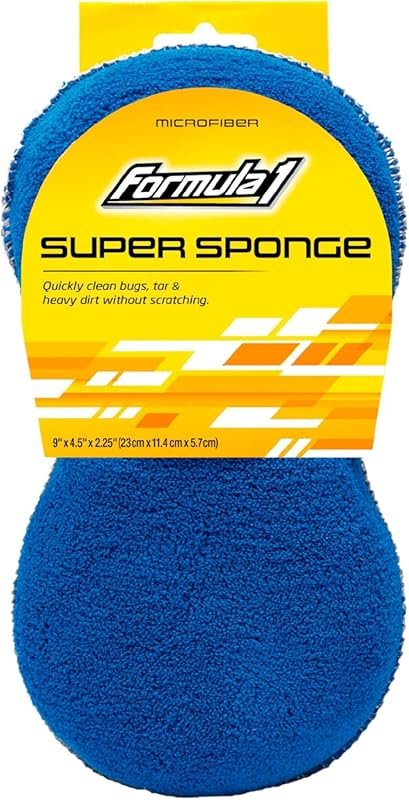 Formula 1 Car Wash Sponge is a two-sided microfiber sponge with a mesh