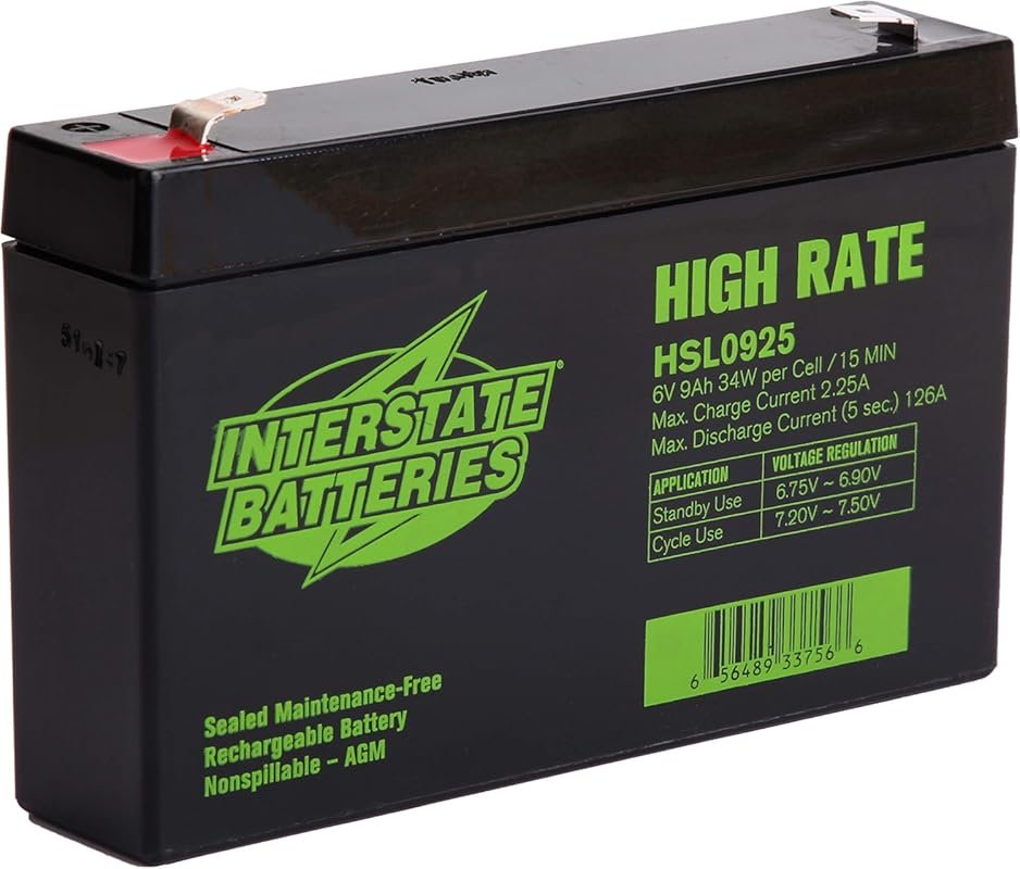 Interstate Batteries 6V 9Ah AGM VRLA Battery for UPS Backup Cranking S