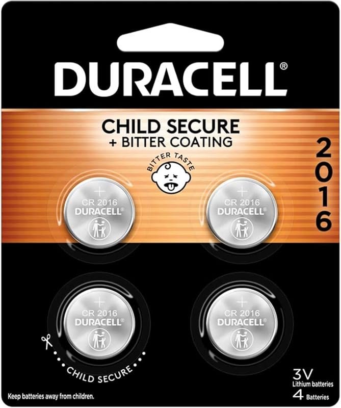 Duracell CR2016 3V Lithium Coin Battery 4-Pack with Child Safety for 2