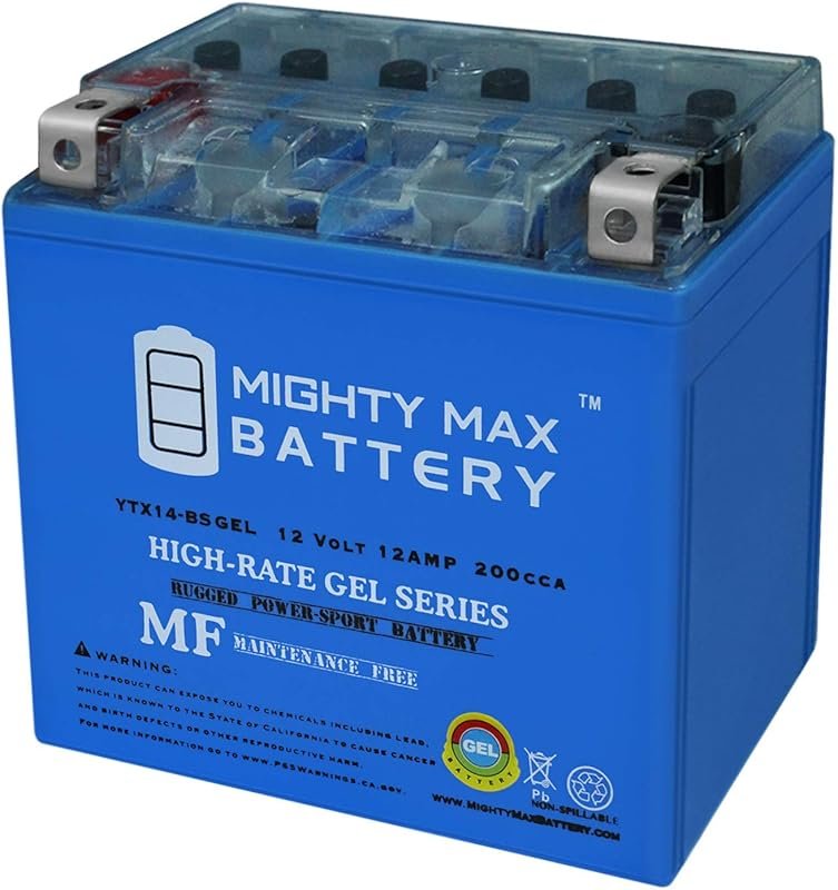 Mighty Max YTX14-BS 12V 12Ah Rechargeable Motorcycle Battery for Honda