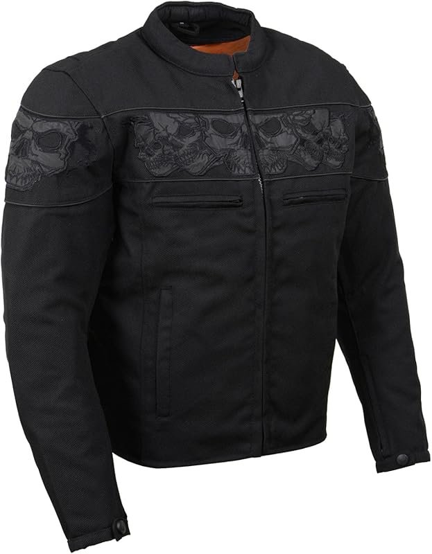 Milwaukee Leather men’s motorcycle jacket: black padded textile with r