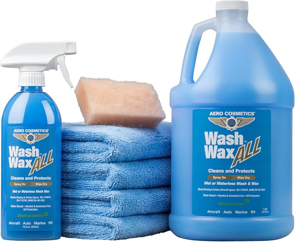 Wet or Waterless Wash Wax Kit with UV Protection Cleans, Protects, and