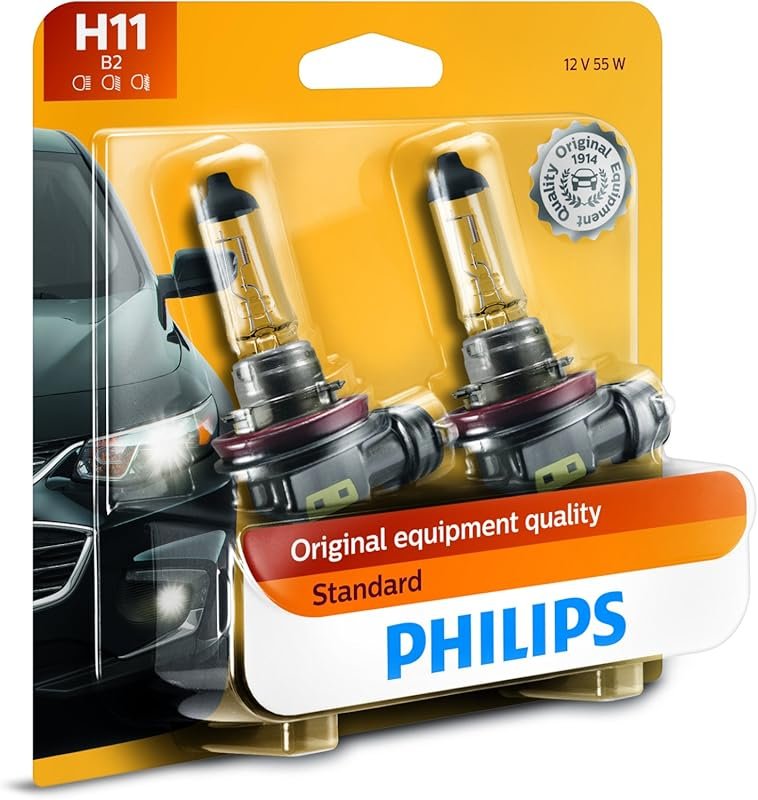 Philips H11 Halogen Headlight Bulbs, 2-Pack, for High Beam, Low Beam &
