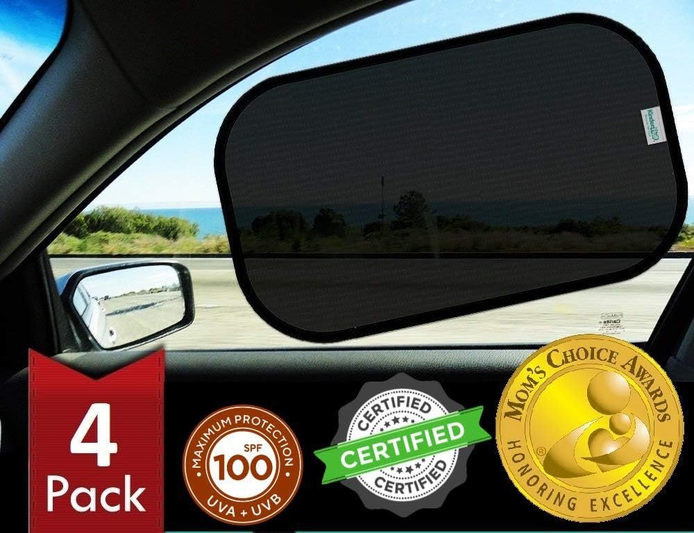 Car Window Shades – 99.79% UVA & 99.95% UVB Protection, 4 Pack with 2