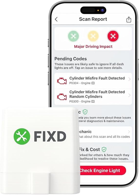 FIXD Bluetooth OBD2 Scanner for iPhone and Android with Enhanced Code