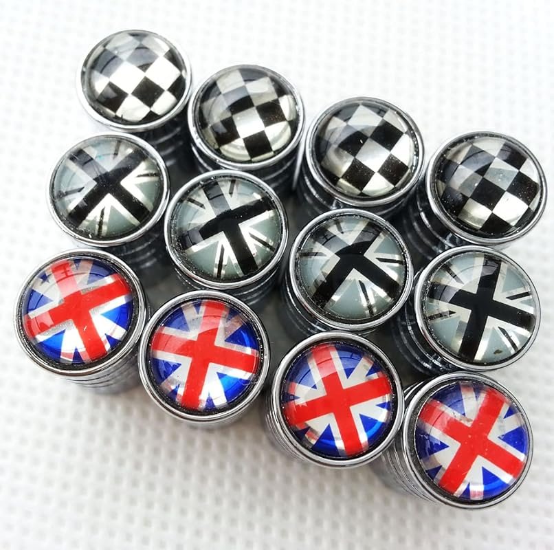 Zorratin Chrome Valve Stem Cap with Union Jack Button for Mini Cooper 