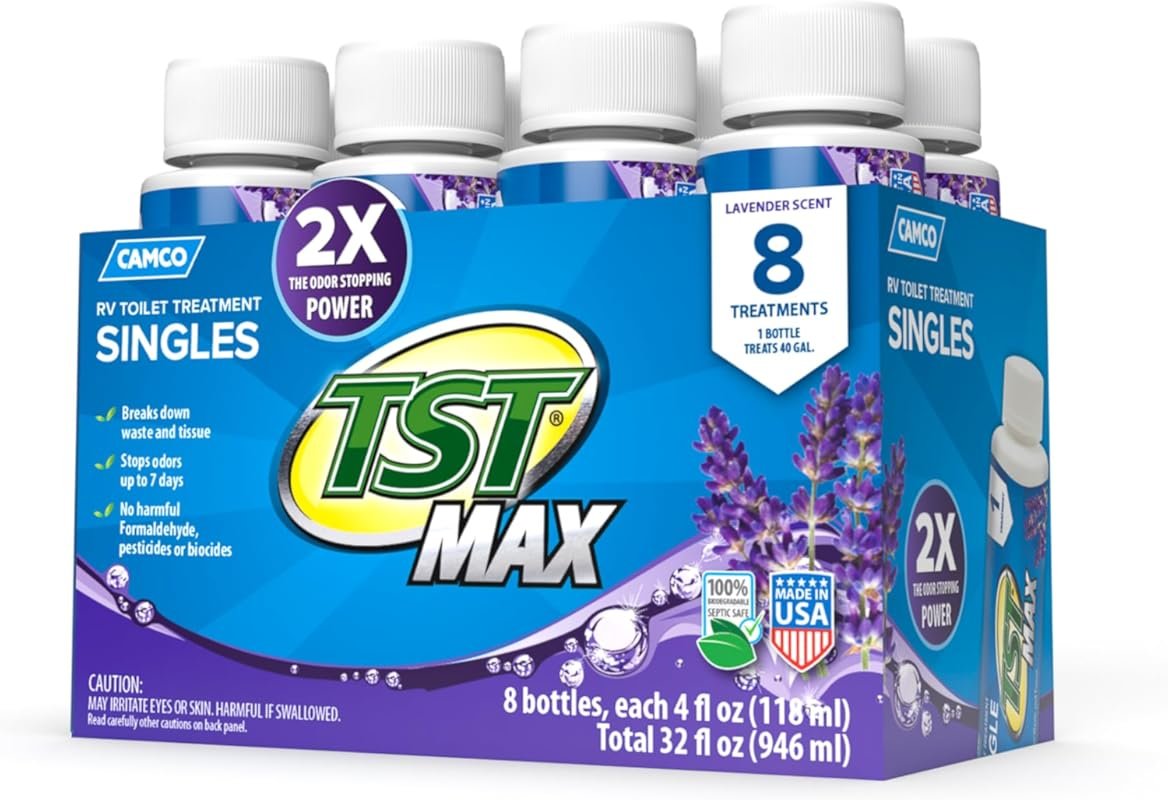 Camco TST MAX RV toilet treatment breaks down waste and tissue for 8 t