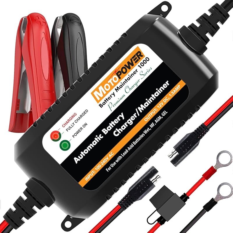 MOTOPOWER 12V 1.5Amp Automatic Battery Charger and Maintainer for Cars