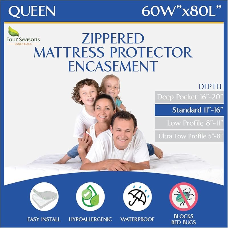 Queen Size Mattress Protector Bedbug Waterproof Zippered Cover Hypoall