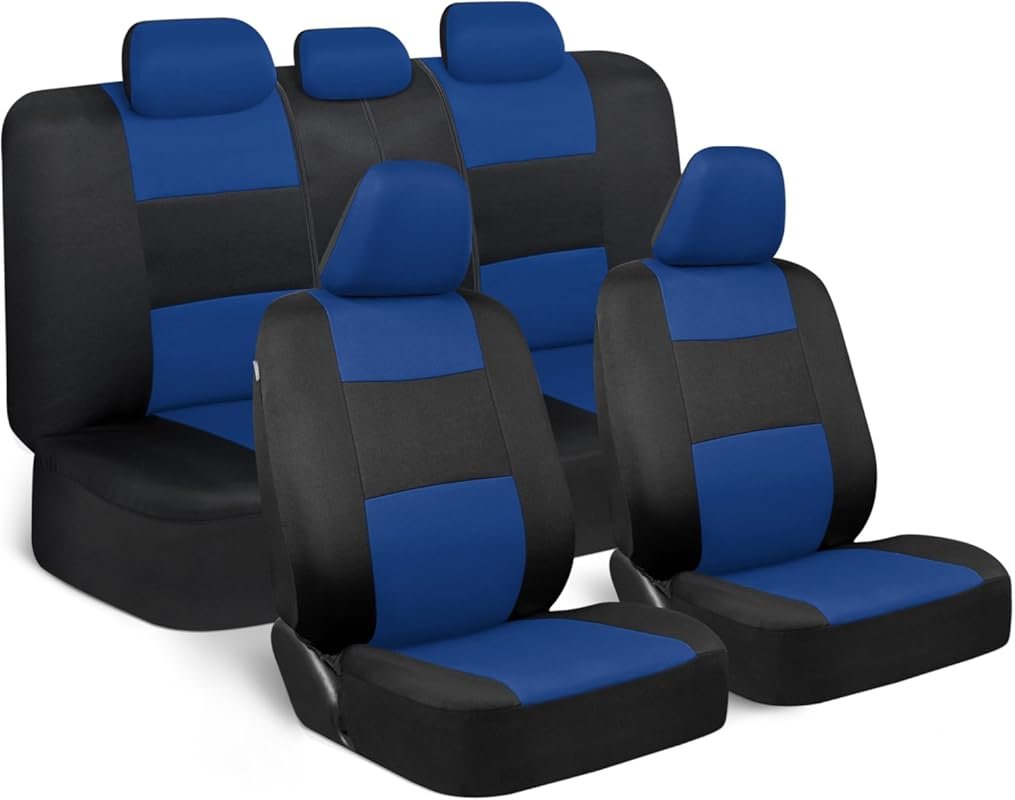 BDK PolyPro Car Seat Covers Full Set in Blue on Black, Front and Rear 