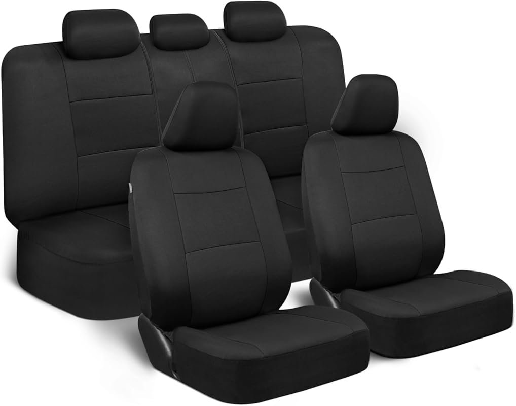 BDK PolyPro Car Seat Covers Full Set in Solid Black for Split Bench Se