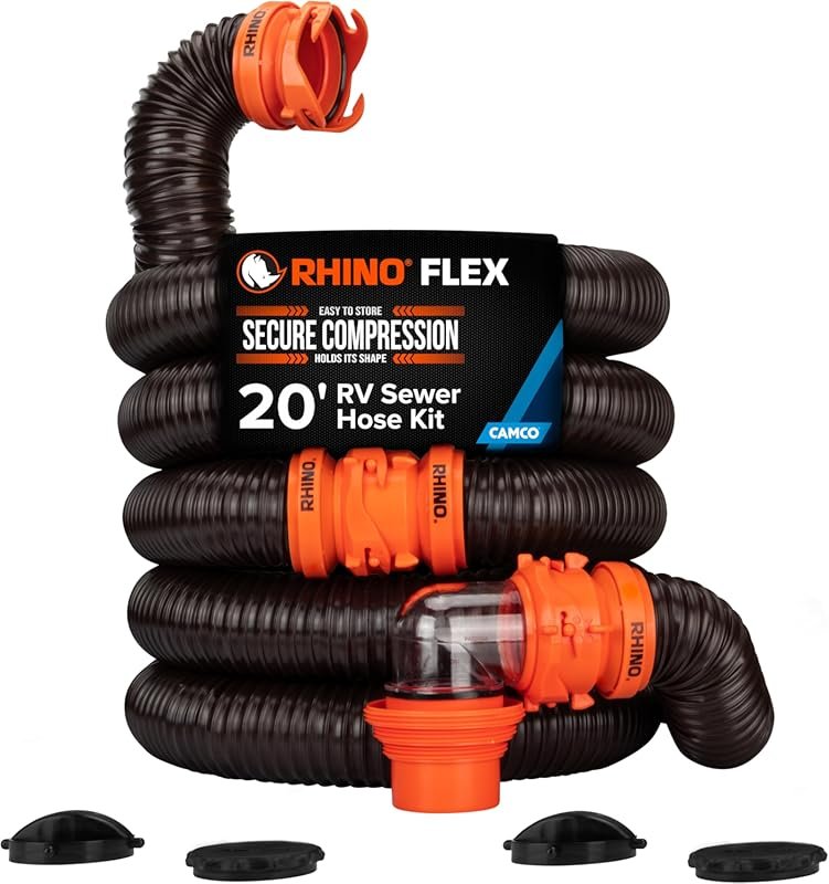 20-Foot RV Sewer Hose Kit with Clear Elbow Fitting and 4-in-1 Adapter