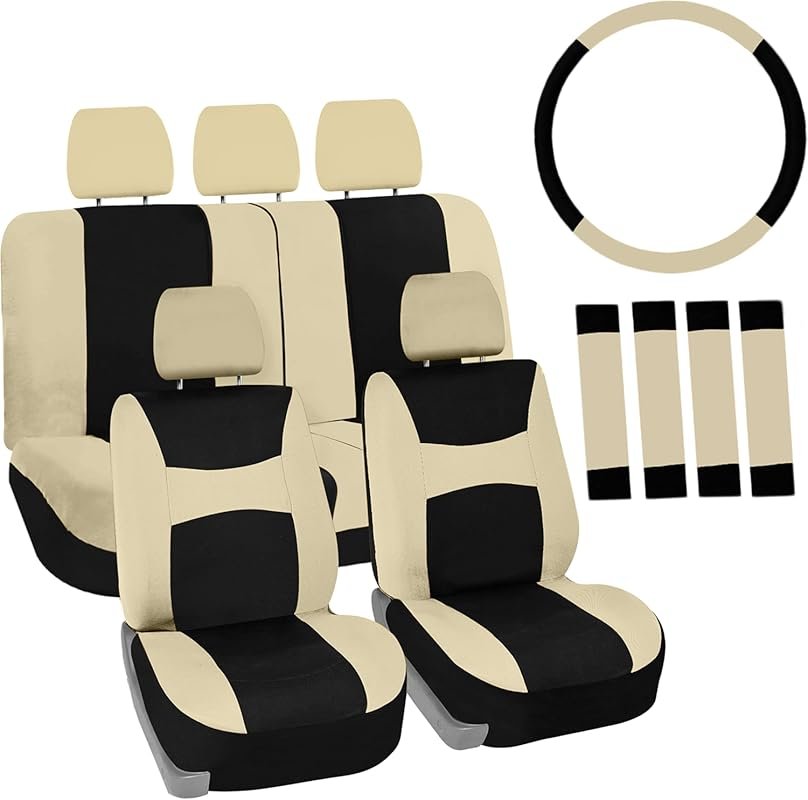 Universal fit seat cover combo with steering wheel cover and seat belt