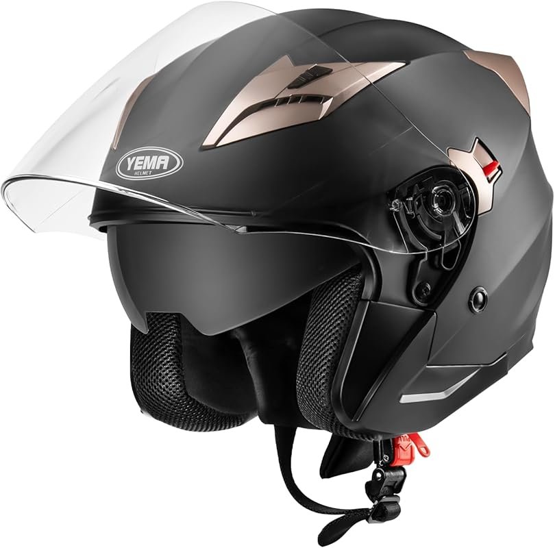 YEMA Open Face Motorcycle Helmet Features a Dual Visor and Quick Relea