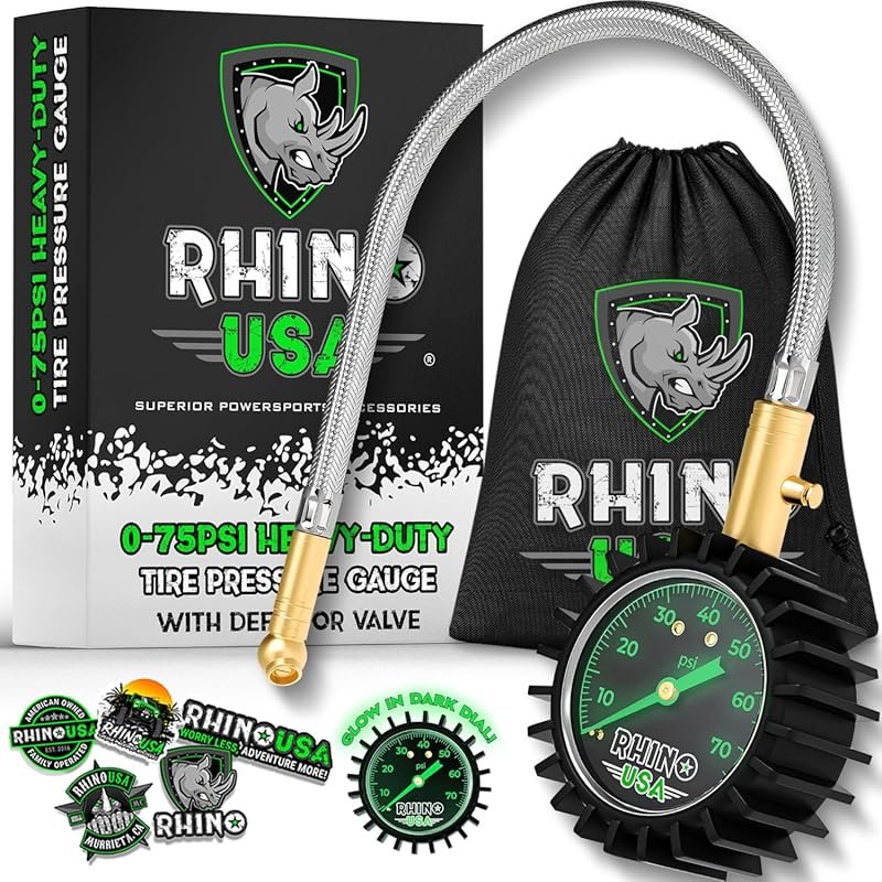 Rhino USA Tire Pressure Gauge with 0-75 PSI Range, ANSI Certified, for