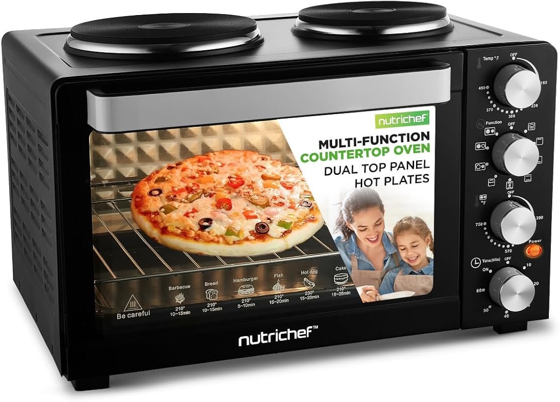 NutriChef 30 Quart Kitchen Convection Oven & 2 Burner Cooker