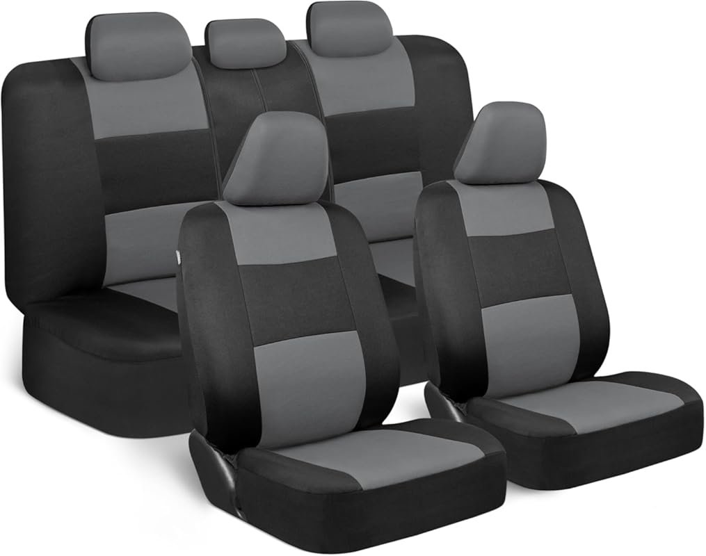 BDK PolyPro Car Seat Covers – Gray on Black, Front and Rear Split Benc