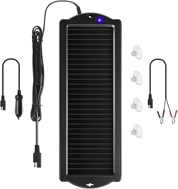Sunway 12V Solar Car Battery Charger with Cigarette Plug for Car, RV, 
