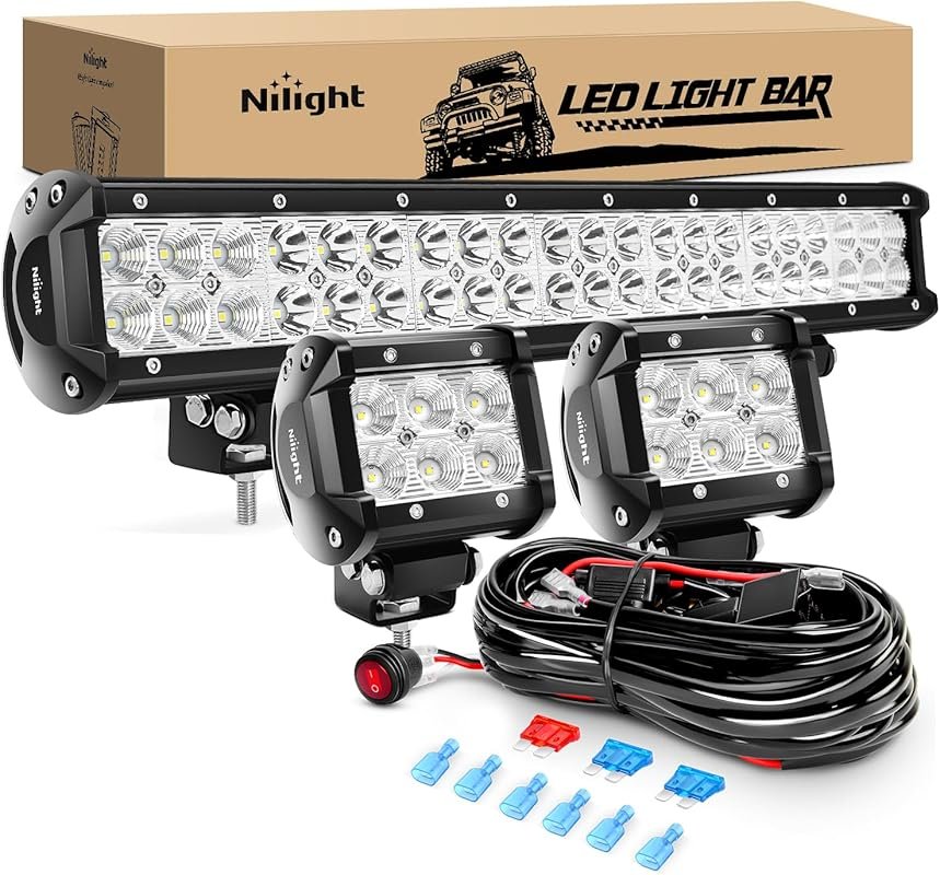 Nilight 20-Inch 126W Spot Flood Combo LED Light Bar with 4-Inch Flood 