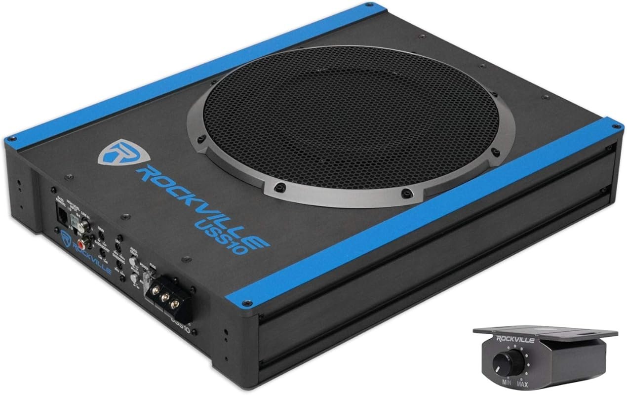 Rockville USS10 800W 10-Inch Slim Under-Seat Active Subwoofer with Bui