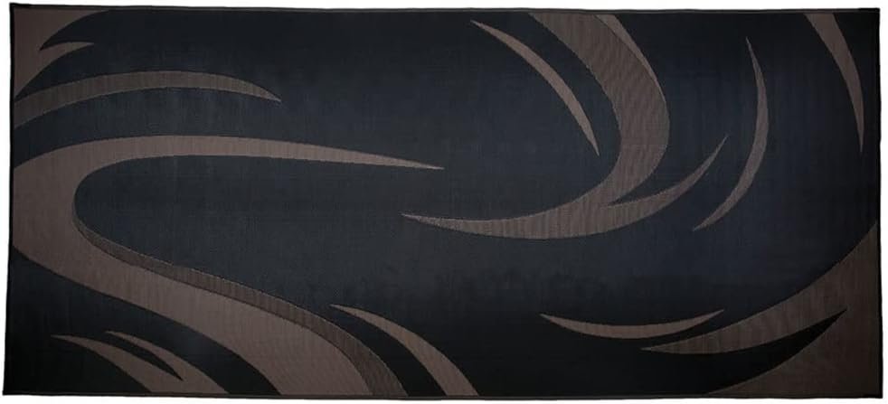 Reversible 8x18 Foot Outdoor RV Patio Mat for Campers in Black and Bro