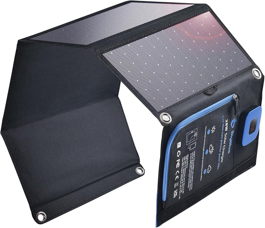 BigBlue 28W Solar Charger with Digital Ammeter and Folding Design for