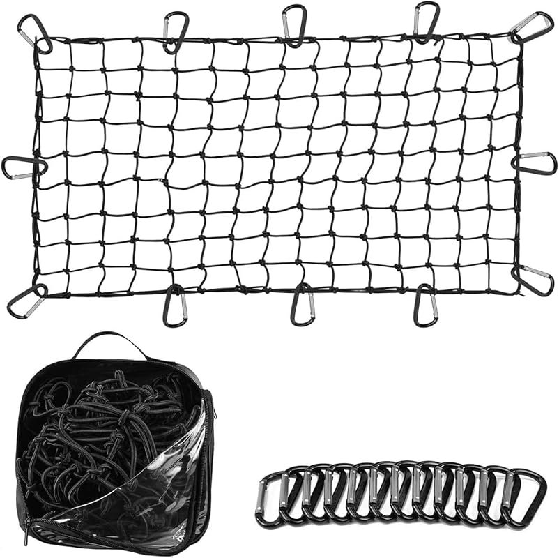 Heavy-Duty Elastic Mesh Cargo Net for Truck Beds, 4x6 Feet with 12 Bla