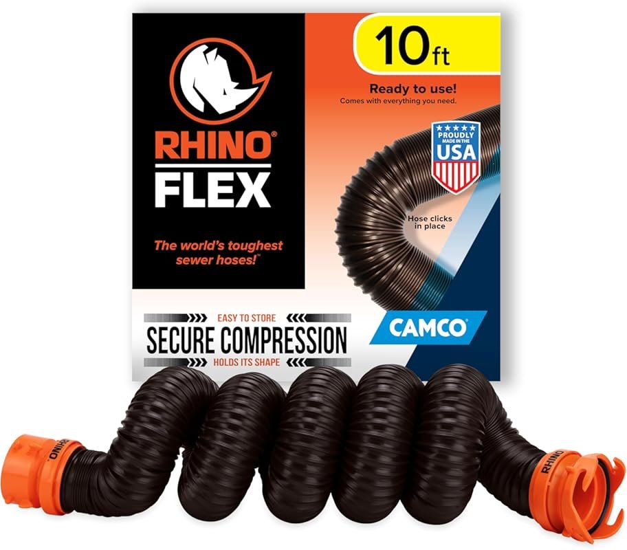 Camco RhinoFLEX 10’ Camper/RV Sewer Hose Extension - Features Collapsi