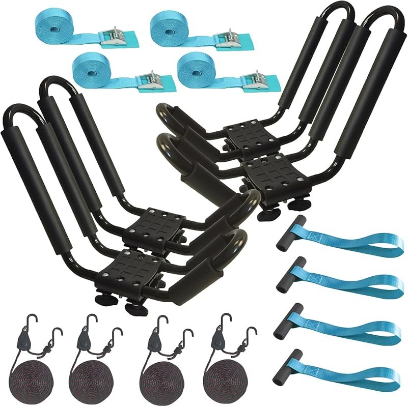 2 Pairs Heavy Duty Kayak Racks with Ratchet Tie-Down Straps for Roof M