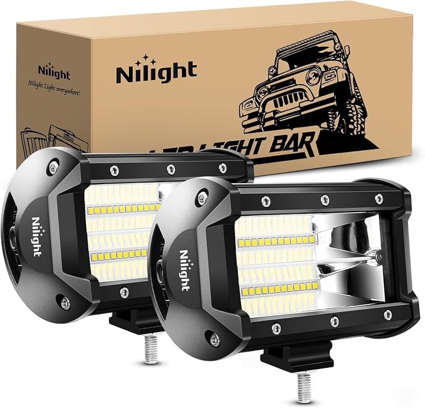 Nilight 5 Inch 72W Double Row Flood Bar Pair, 10800 Lumens for Off-Roa