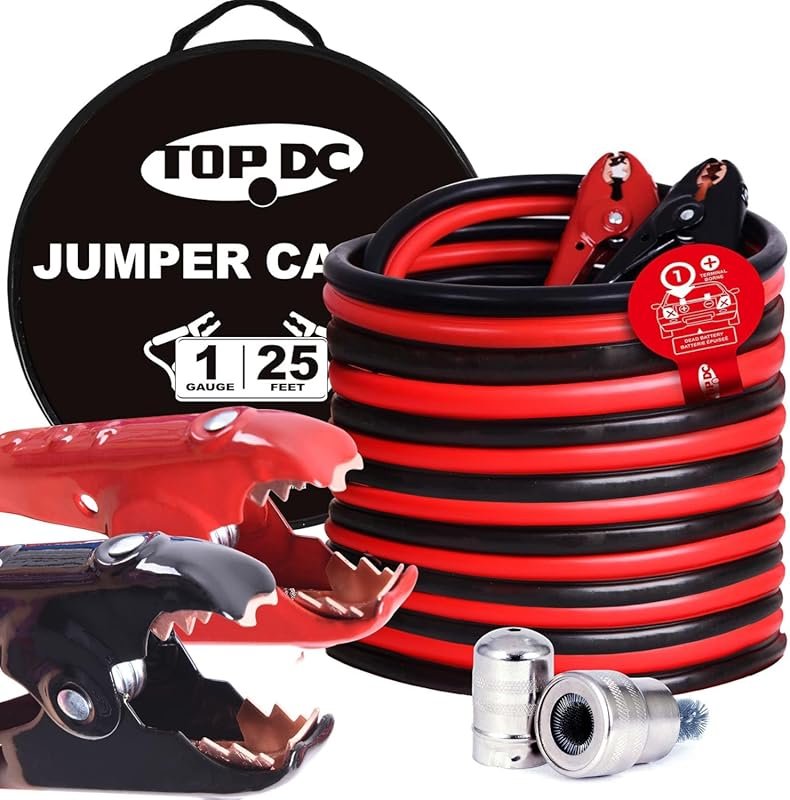 Heavy Duty 1 Gauge 25 Foot Jumper Cables for Jump Starting Truck Batte