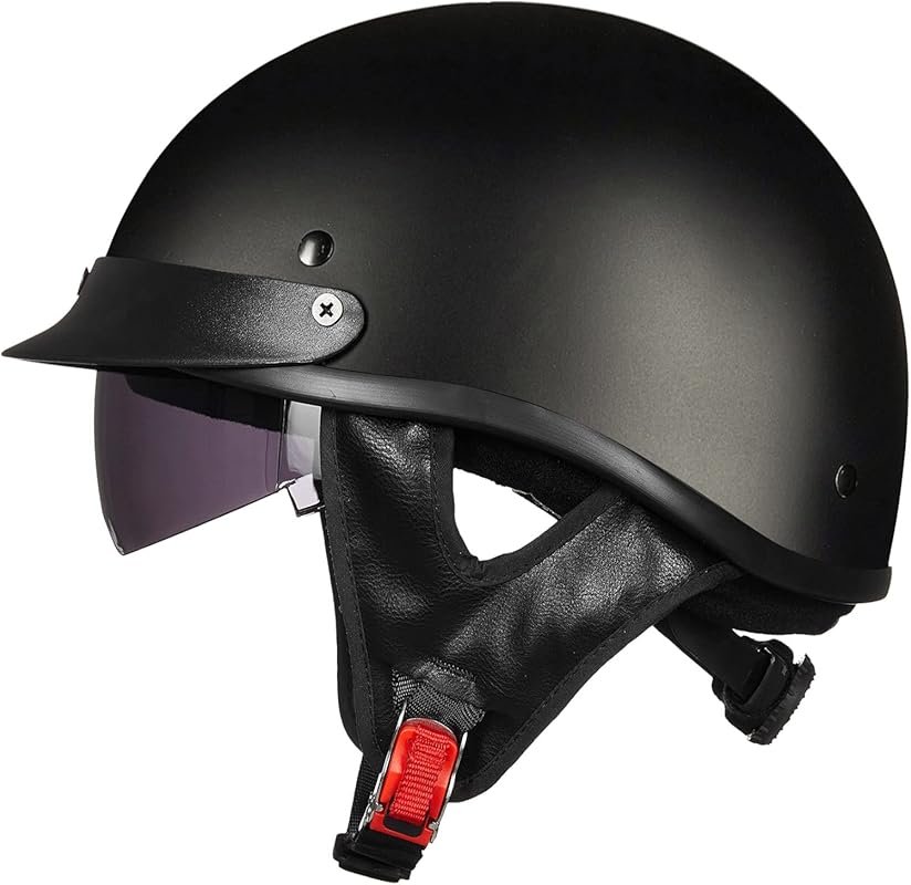 ILM Half Helmet with Sun Visor and Quick Release Buckle, DOT Approved