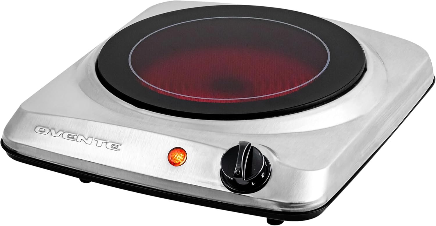 Compact 1000W Electric Cooktop by Ovente: Perfect for Dorms, Offices,