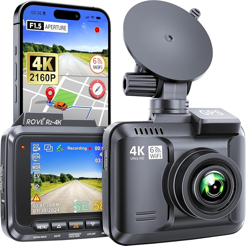 Rove 4K Dash Cam with WiFi 6 GPS Wide Angle WDR Night Vision