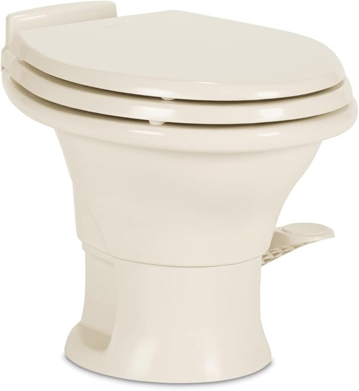 Dometic 311 Gravity Flush RV Toilet with Low Profile, Slow-Close Seat,