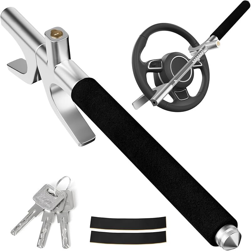 MONOJOY Steering Wheel Lock with Safety Hammer and Retractable Design