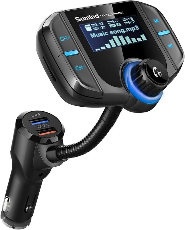 Sumind Bluetooth FM Car Transmitter with 1.7-Inch Display, QC3.0, Dual