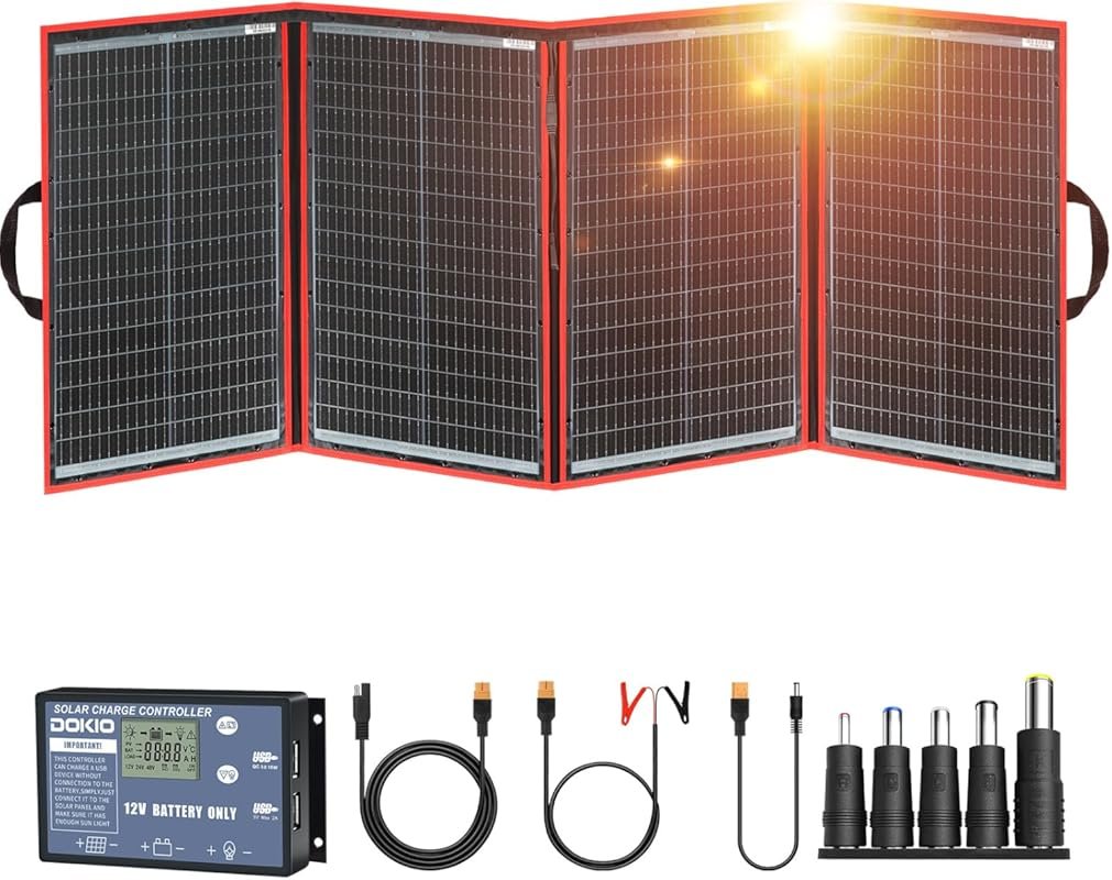 DOKIO 200W Portable Foldable Solar Panel Kit with Dual USB for RV Camp