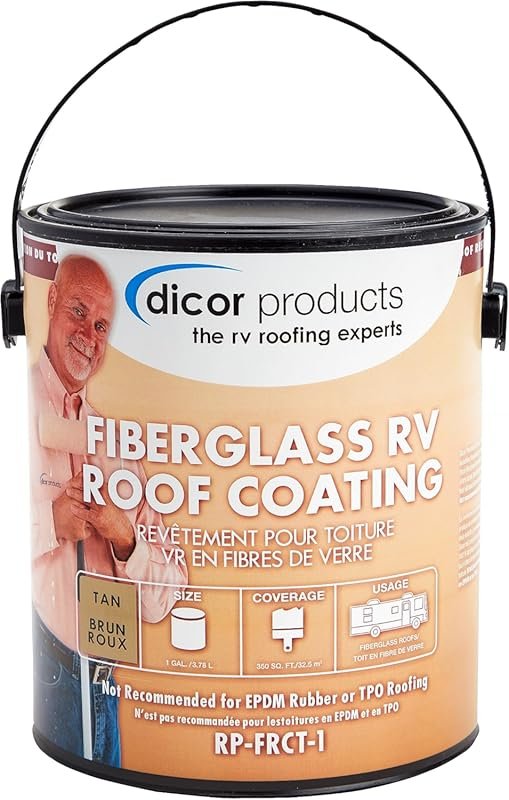 Dicor tan fiberglass RV roof coating, long-lasting and durable for cam