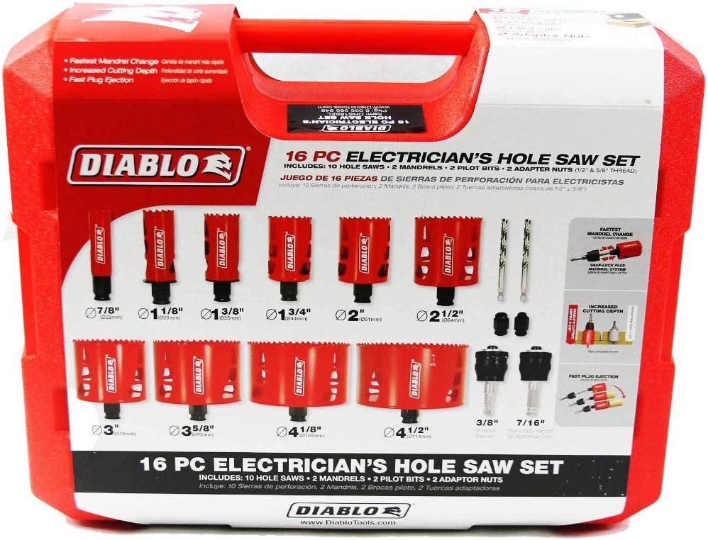 Diablo Bi-Metal Hole Saw Set for Electricians with 10 Saw Cups and Man
