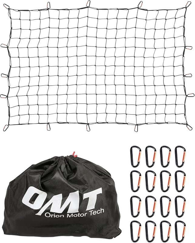 Orion Motor Tech Cargo Net 4'x6' Stretches to 8'x12' with 16 Carabiner