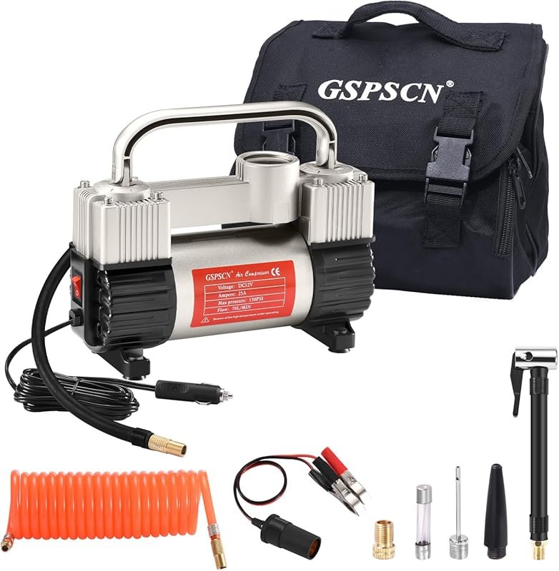 GSPSCN 12V Portable Air Compressor with Double Cylinders and 150 PSI f