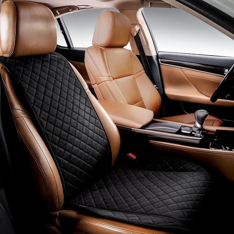 IVICY Faux Suede Front Car Seat Cover – Durable Non-Slip Black Seat Pr