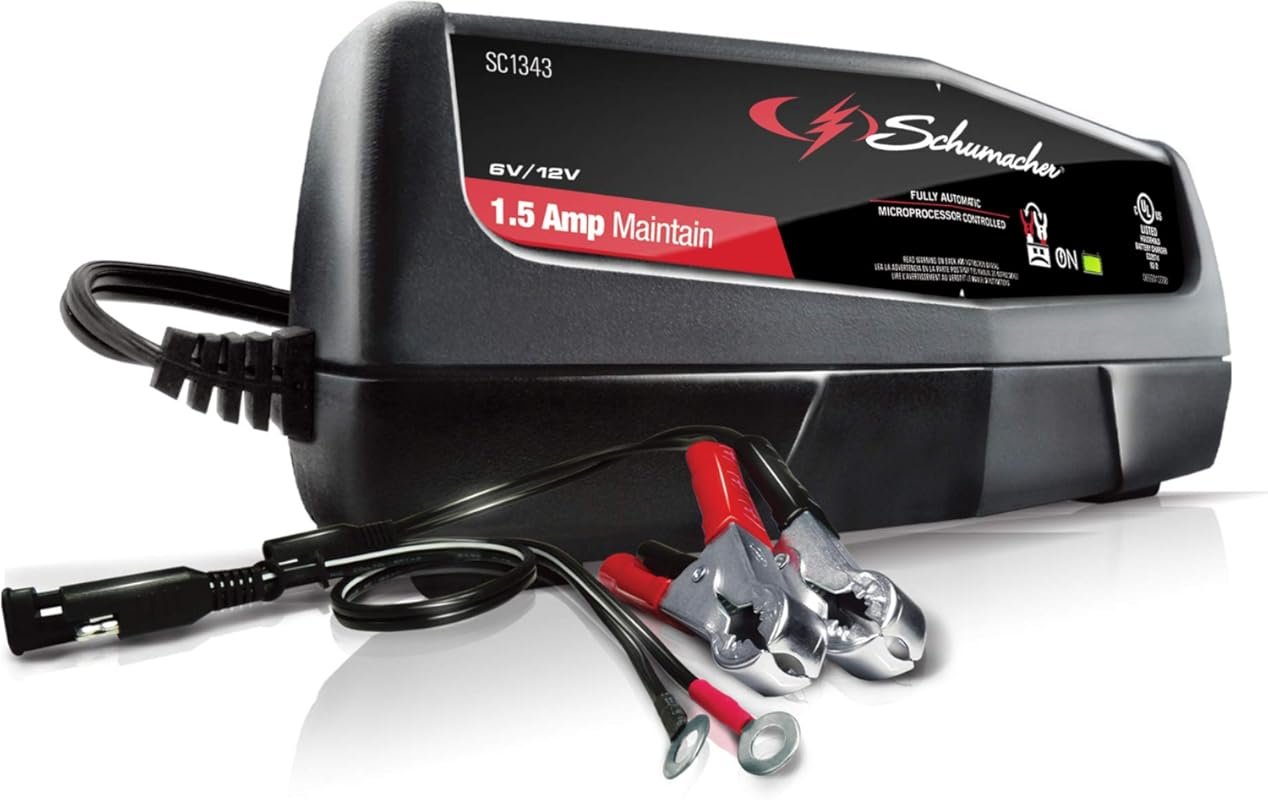 Schumacher 1.5A Car Battery Charger: 3-in-1 Maintainer for 6V/12V Auto