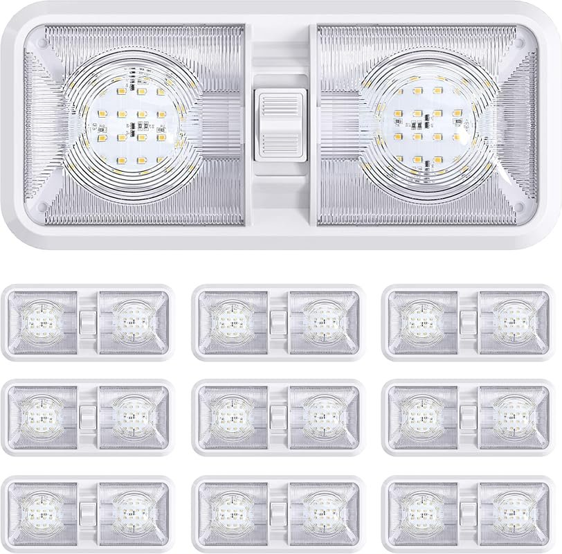 10-Pack RV LED Ceiling Double Dome Light with ON/OFF Switch for 12V In