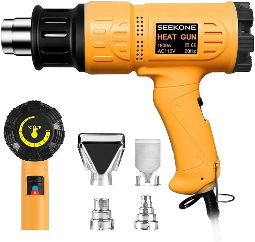 SEEKONE 1800W Heat Gun with Variable Temperature Control and 4 Nozzles