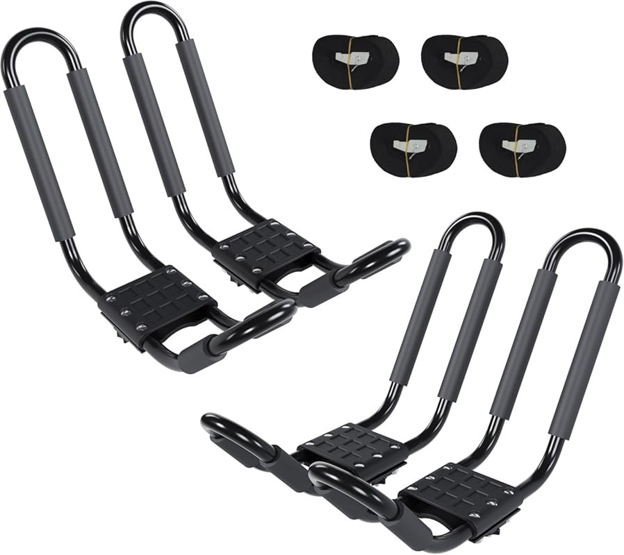 J-Bar Kayak Roof Rack with 2 Pairs for Canoe, Surfboard, and Snowboard